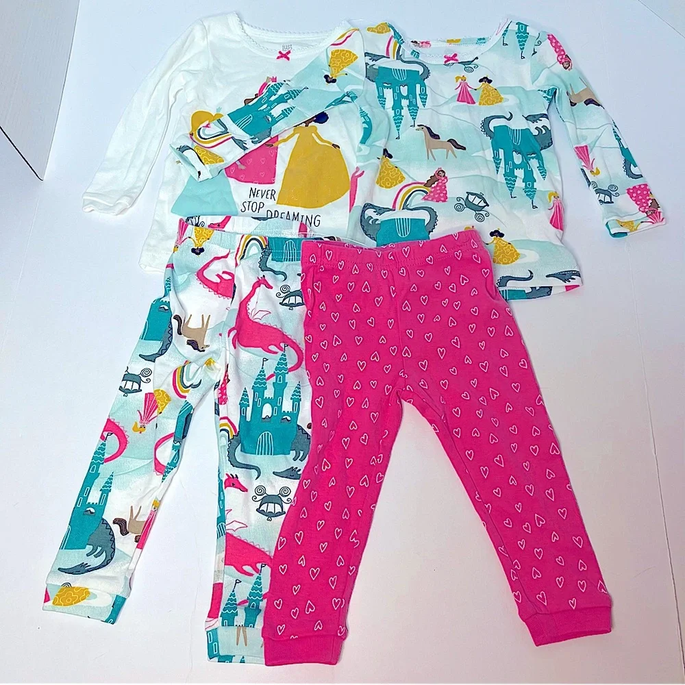 Carters Just One You Baby Girl 4 pc Princess Snug Fit Pink White Pajama Set NEW